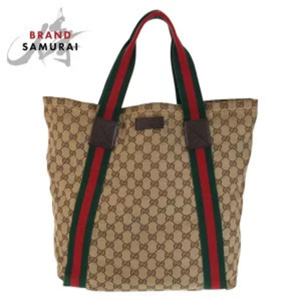 Gucci Sherry Beige Brown GG Canvas Tote Bag Shoulder